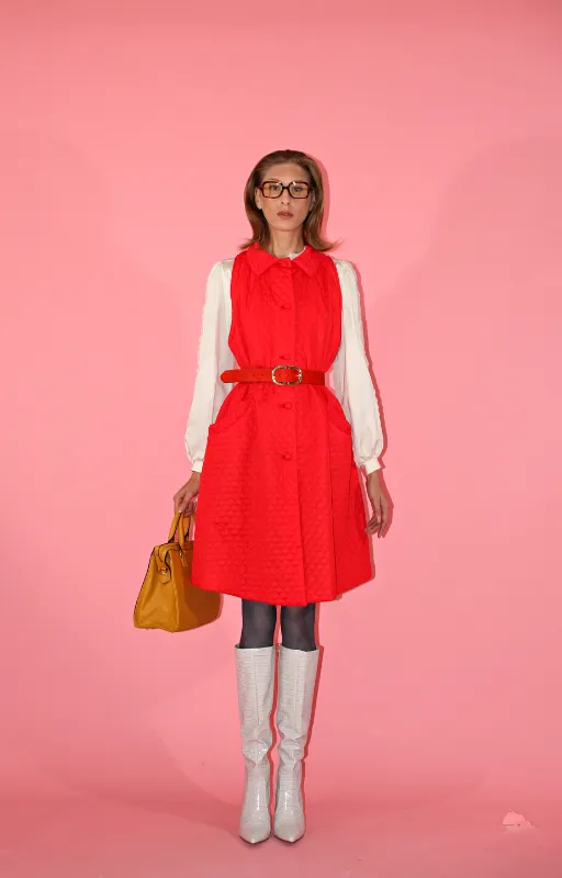 1960s Red Quilted Dress
