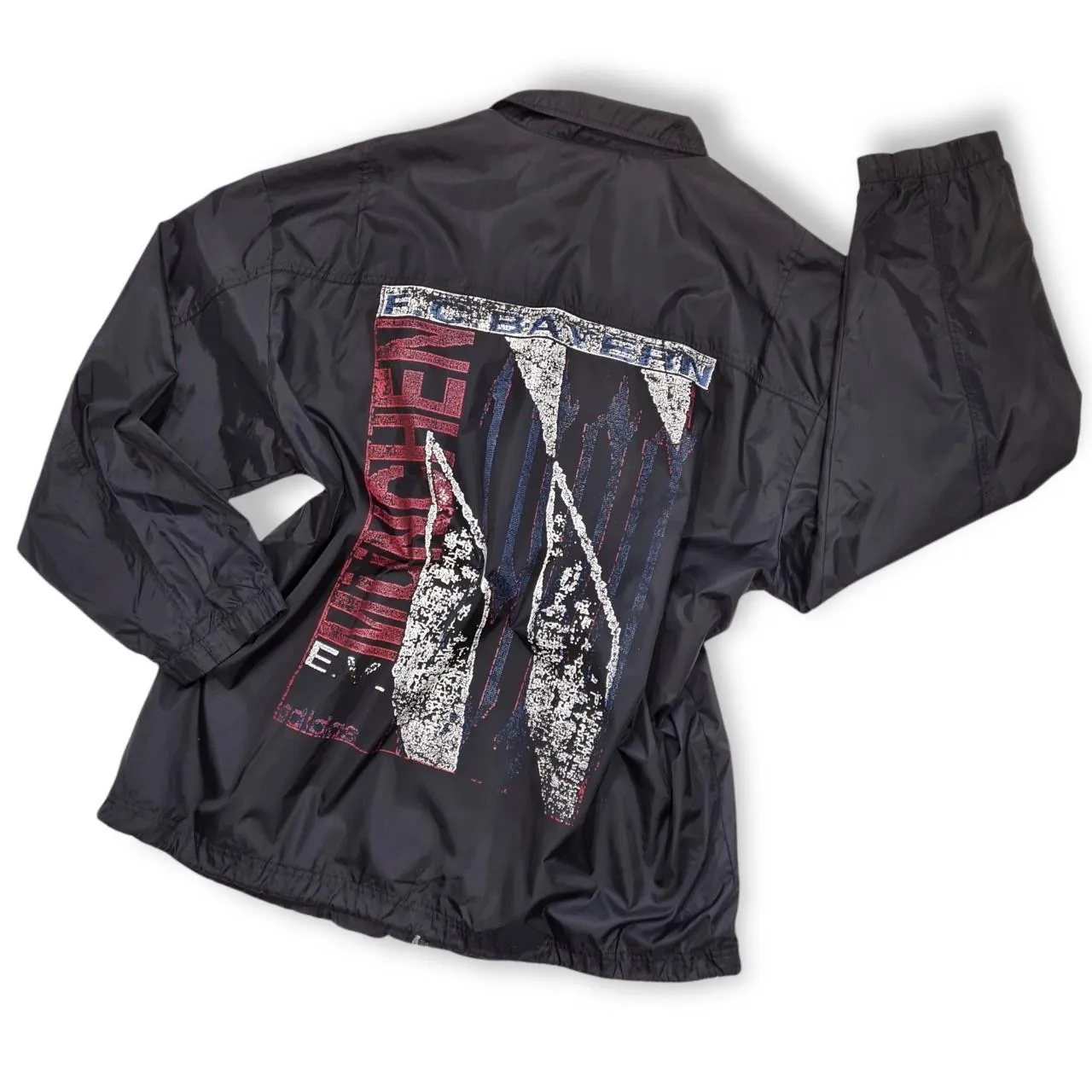 Adidas FC BAYERN MÜNCHEN Track Jacket Size Large Black with Multicolor Graphic Full Front Zipper Long Sleeve