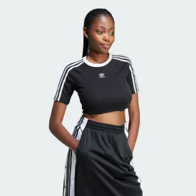 Adidas Women's "3 Stripes" Cropped Tee - Black