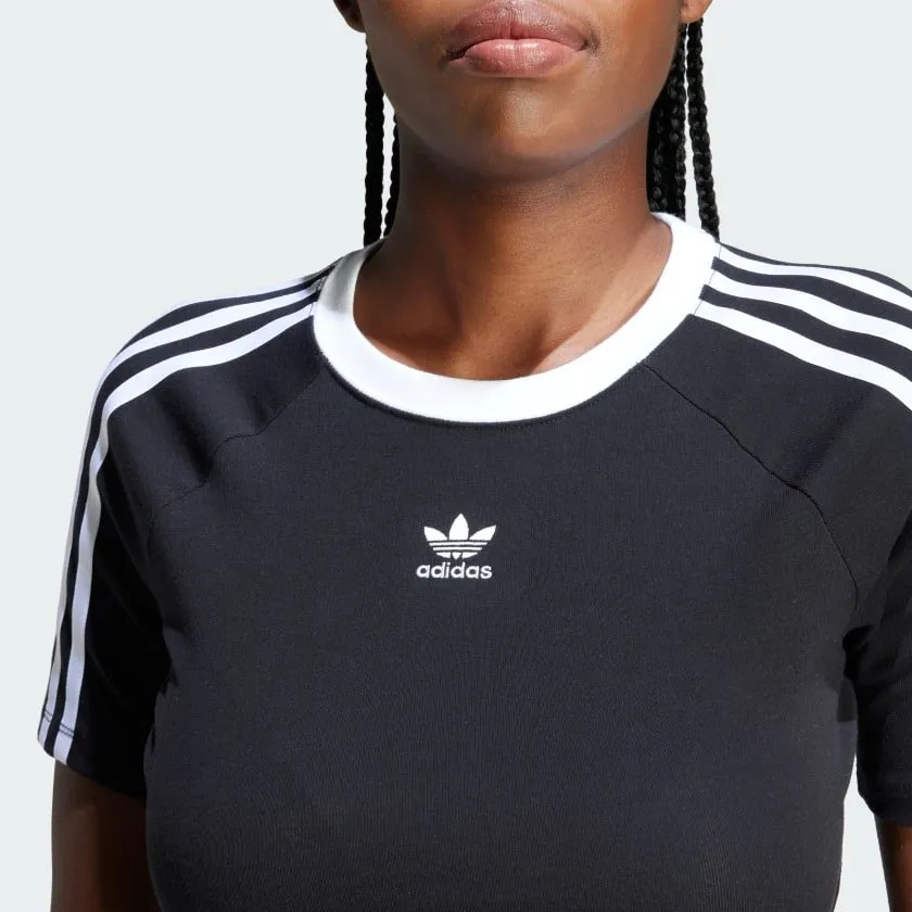 Adidas Women's "3 Stripes" Cropped Tee - Black