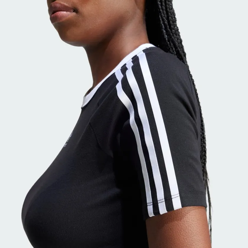 Adidas Women's "3 Stripes" Cropped Tee - Black