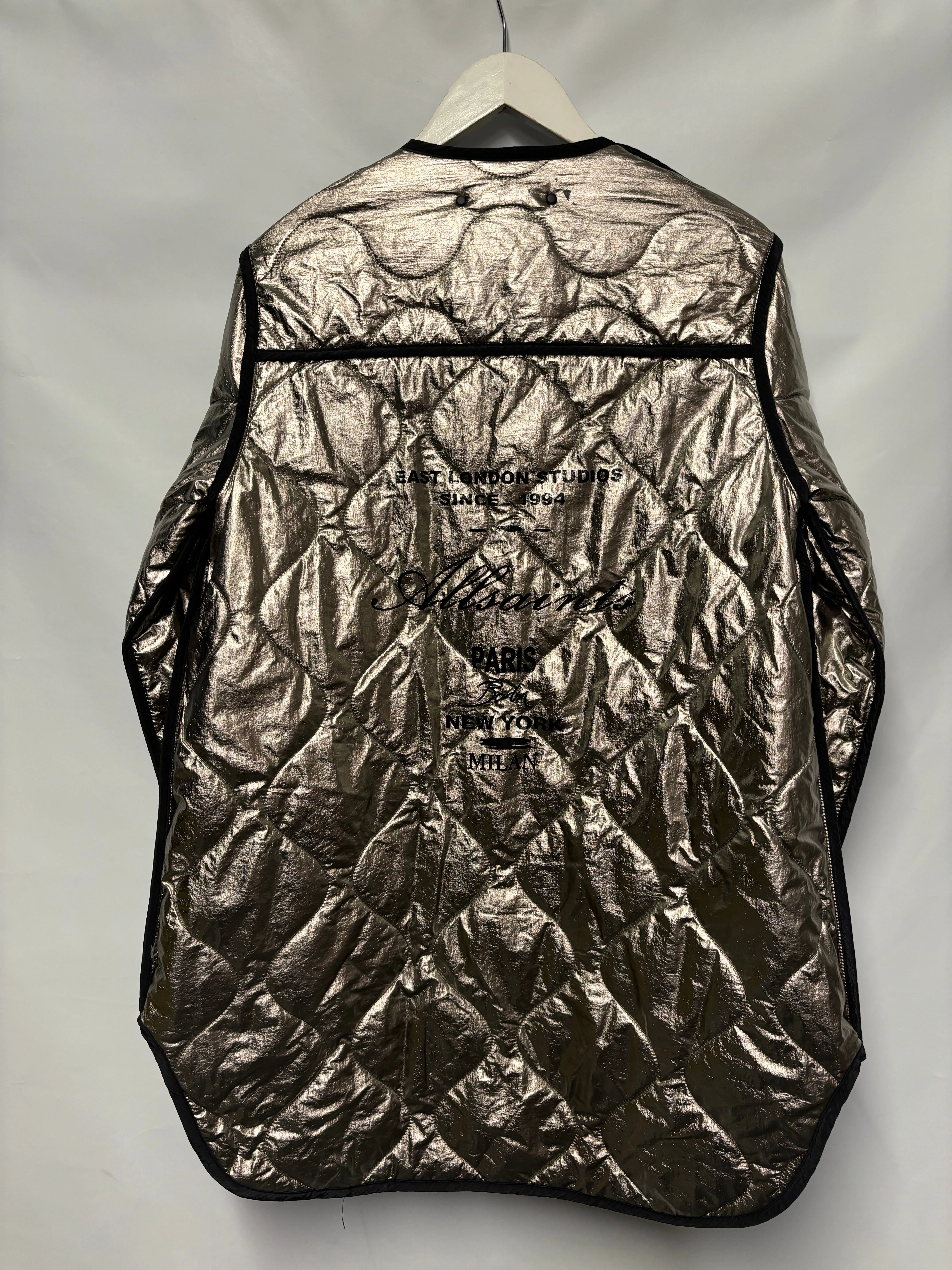 AllSaints Black and Silver Phyllis Quilted Reversible Jacket 8