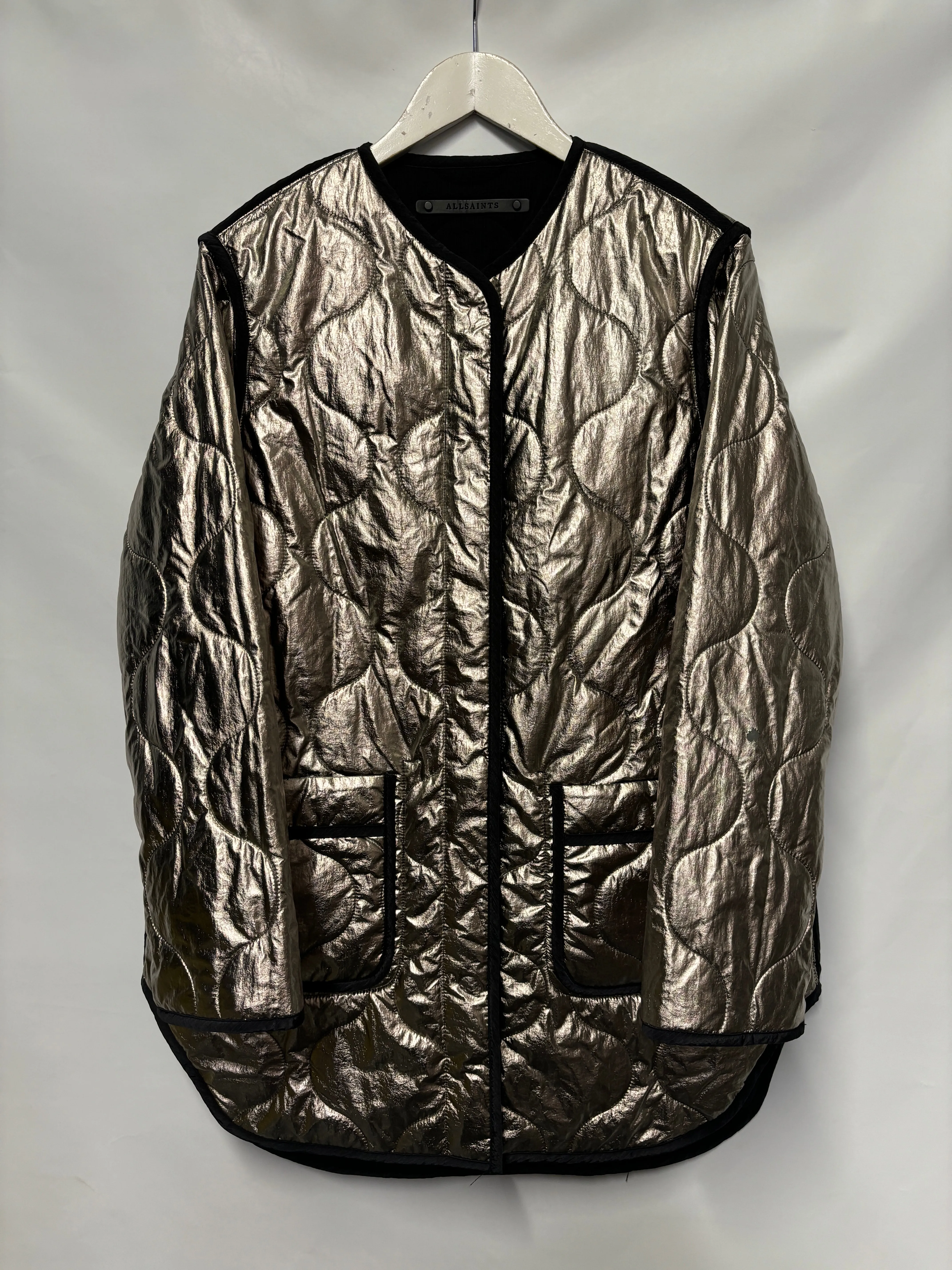 AllSaints Black and Silver Phyllis Quilted Reversible Jacket 8