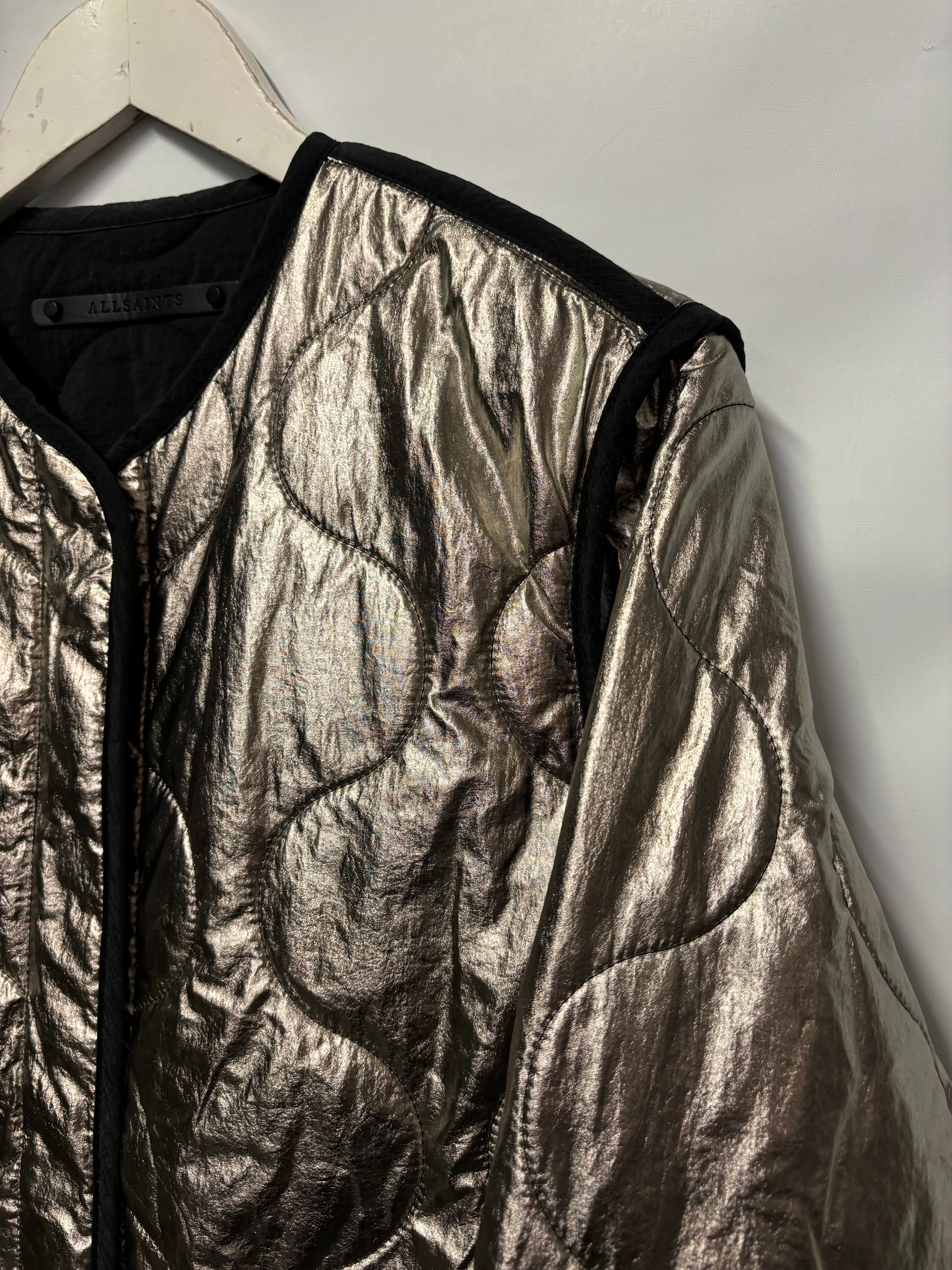 AllSaints Black and Silver Phyllis Quilted Reversible Jacket 8