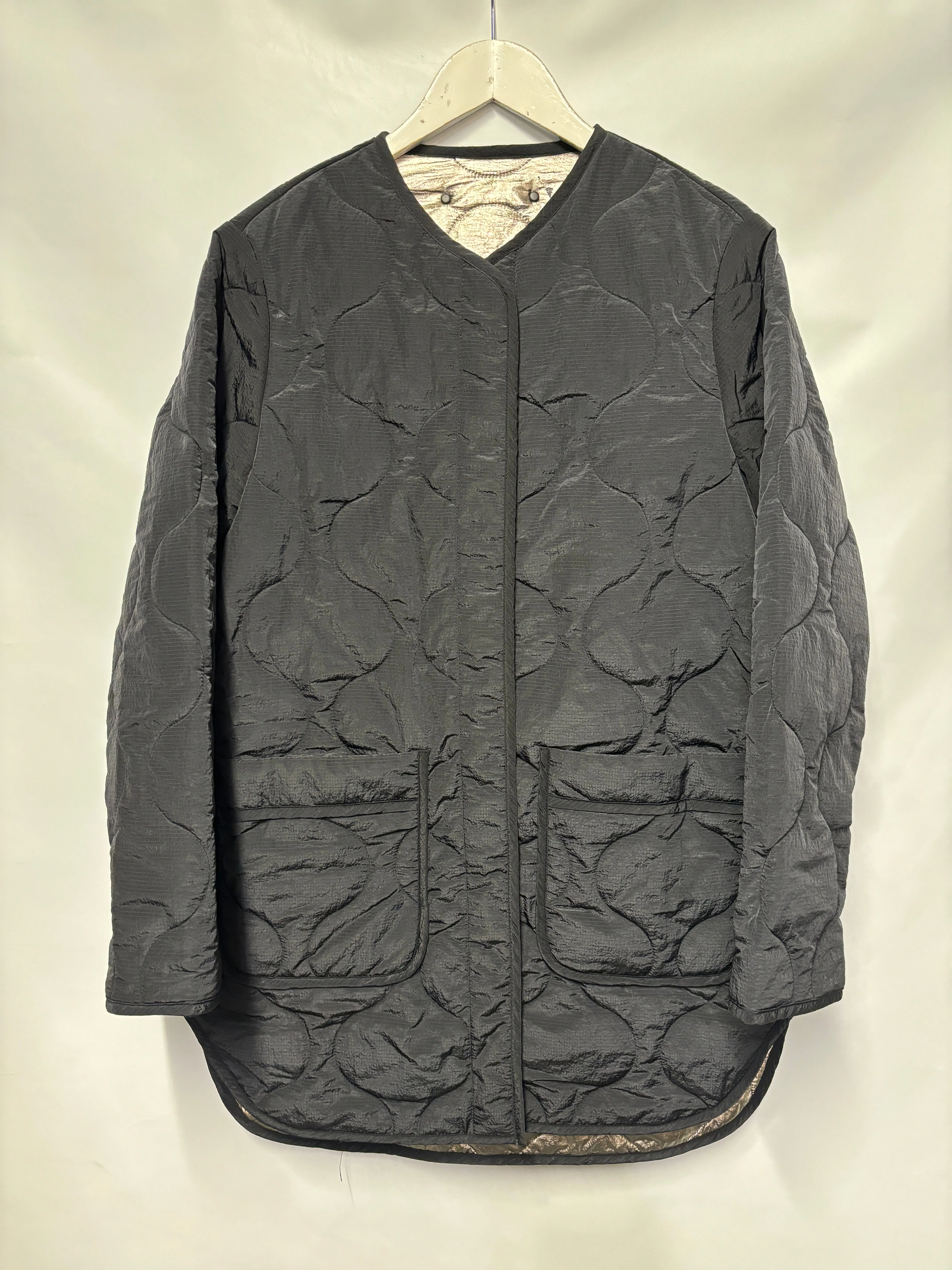 AllSaints Black and Silver Phyllis Quilted Reversible Jacket 8