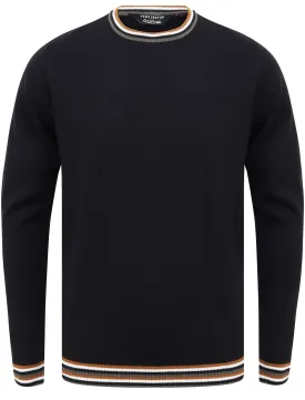 Alsace Crew Neck Jumper with Contrast Tipping In True Navy - Kensington Eastside