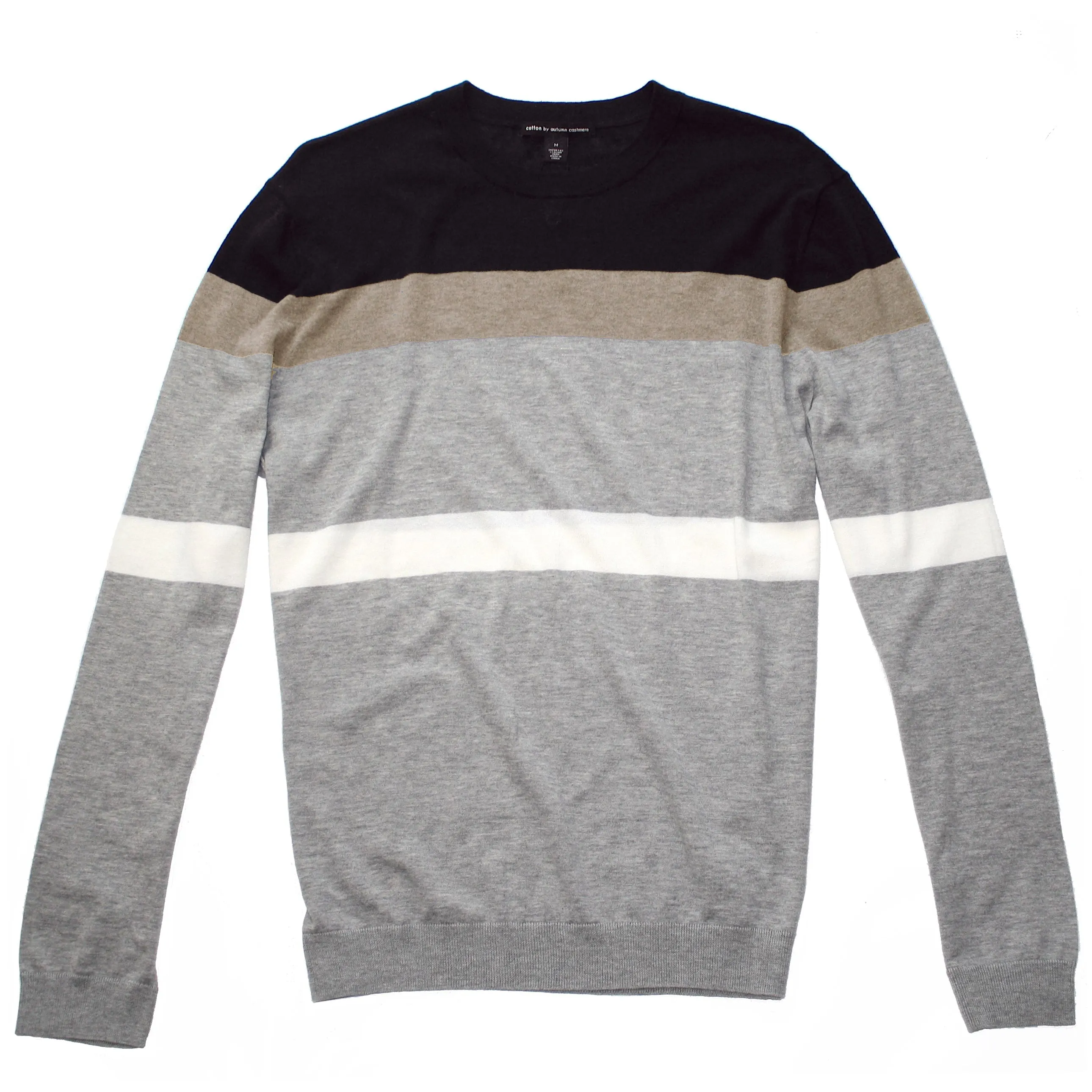 Black / Camel Cashmere   Cotton Stripe Crewneck Sweater by Autumn Cashmere