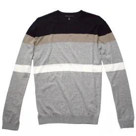 Black / Camel Cashmere   Cotton Stripe Crewneck Sweater by Autumn Cashmere