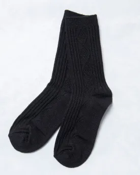 Black - Cashmere Blend Cable Sock - Happy Knits