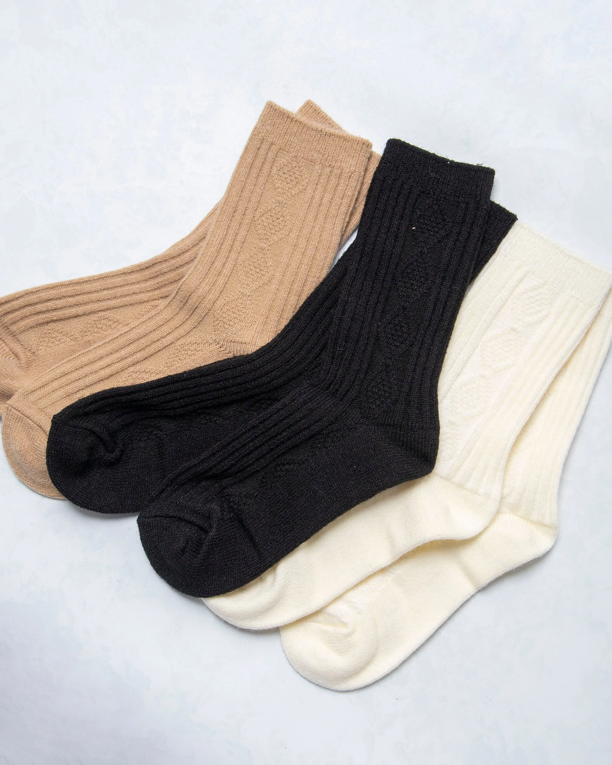 Black - Cashmere Blend Cable Sock - Happy Knits