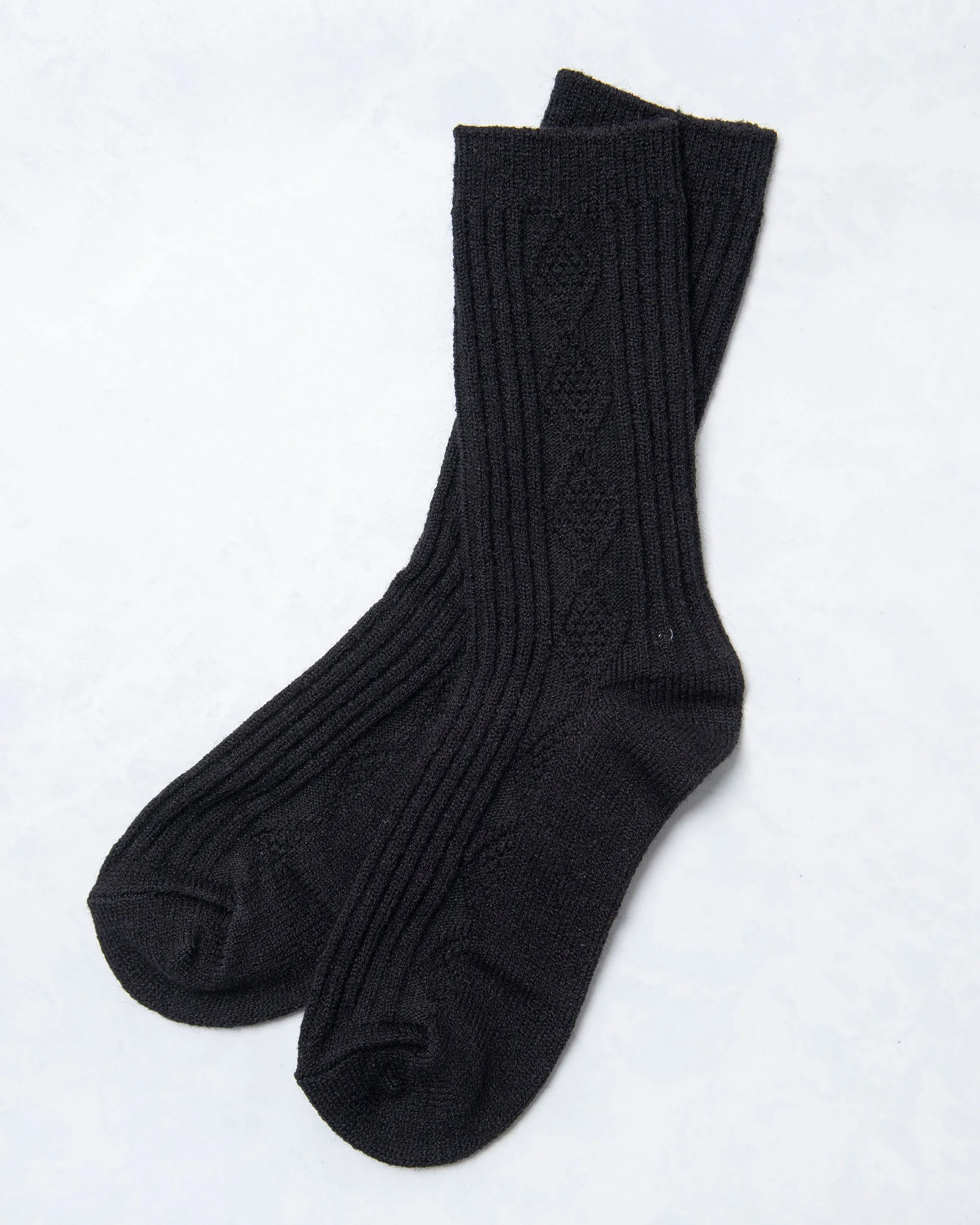 Black - Cashmere Blend Cable Sock - Happy Knits