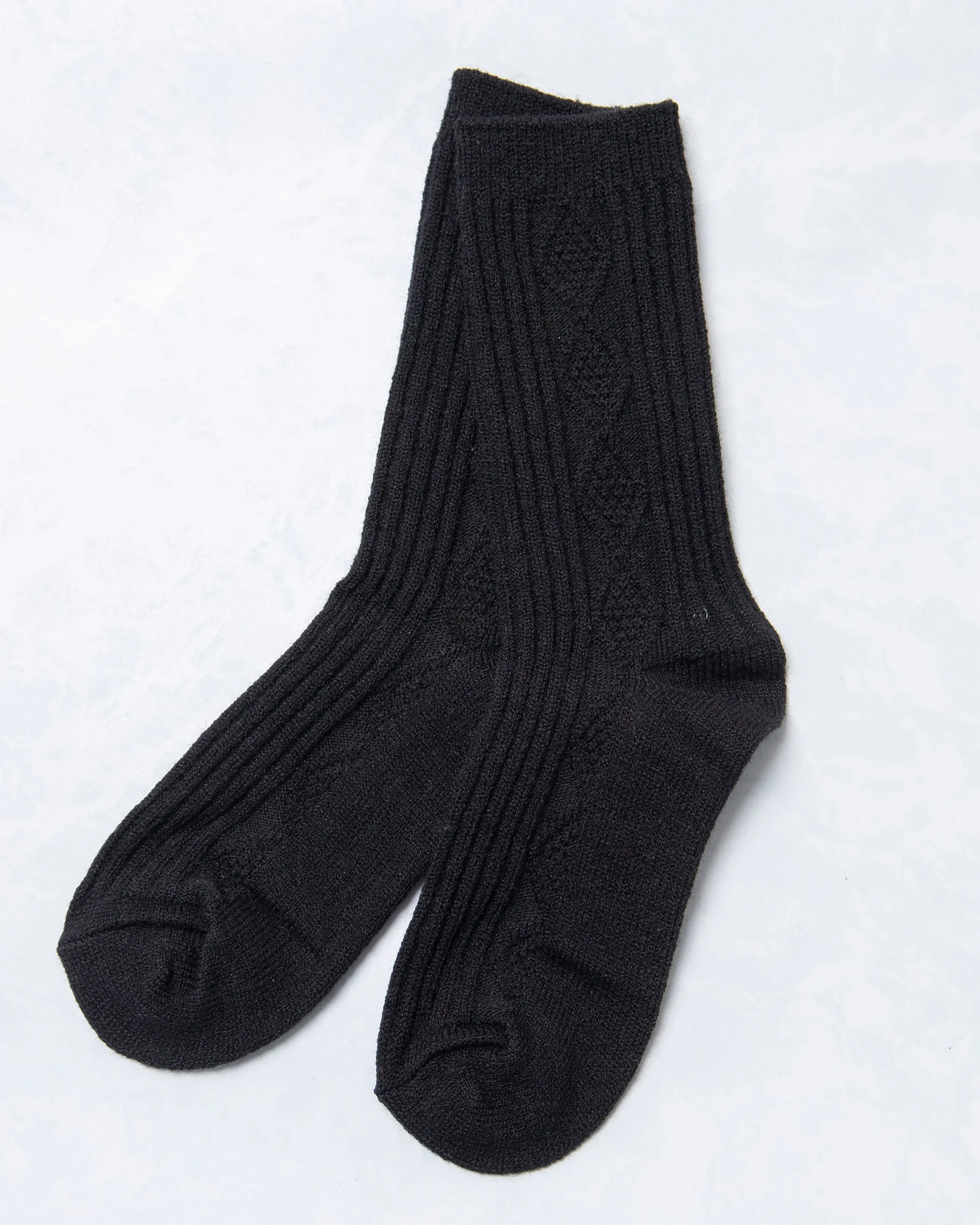 Black - Cashmere Blend Cable Sock - Happy Knits