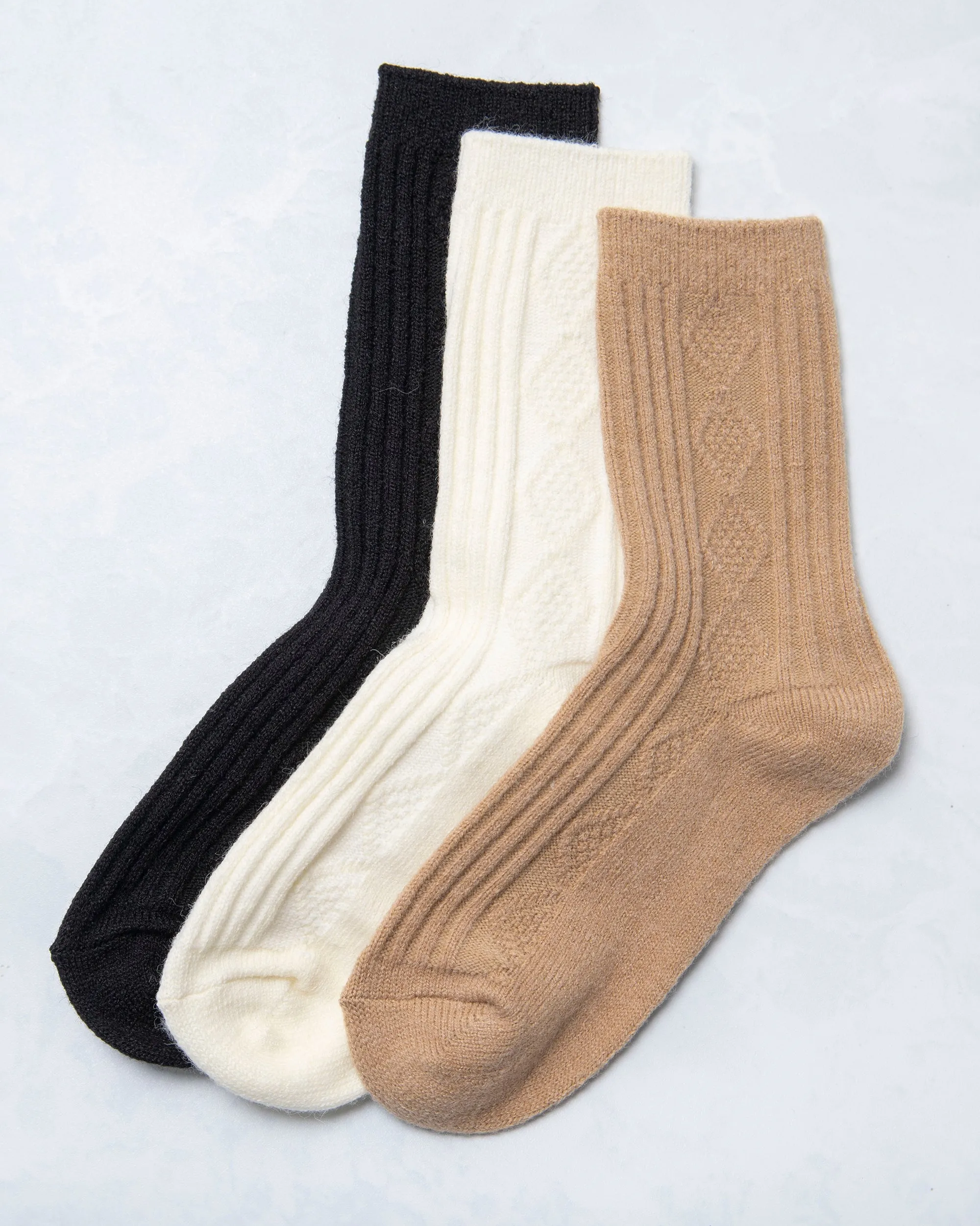 Black - Cashmere Blend Cable Sock - Happy Knits