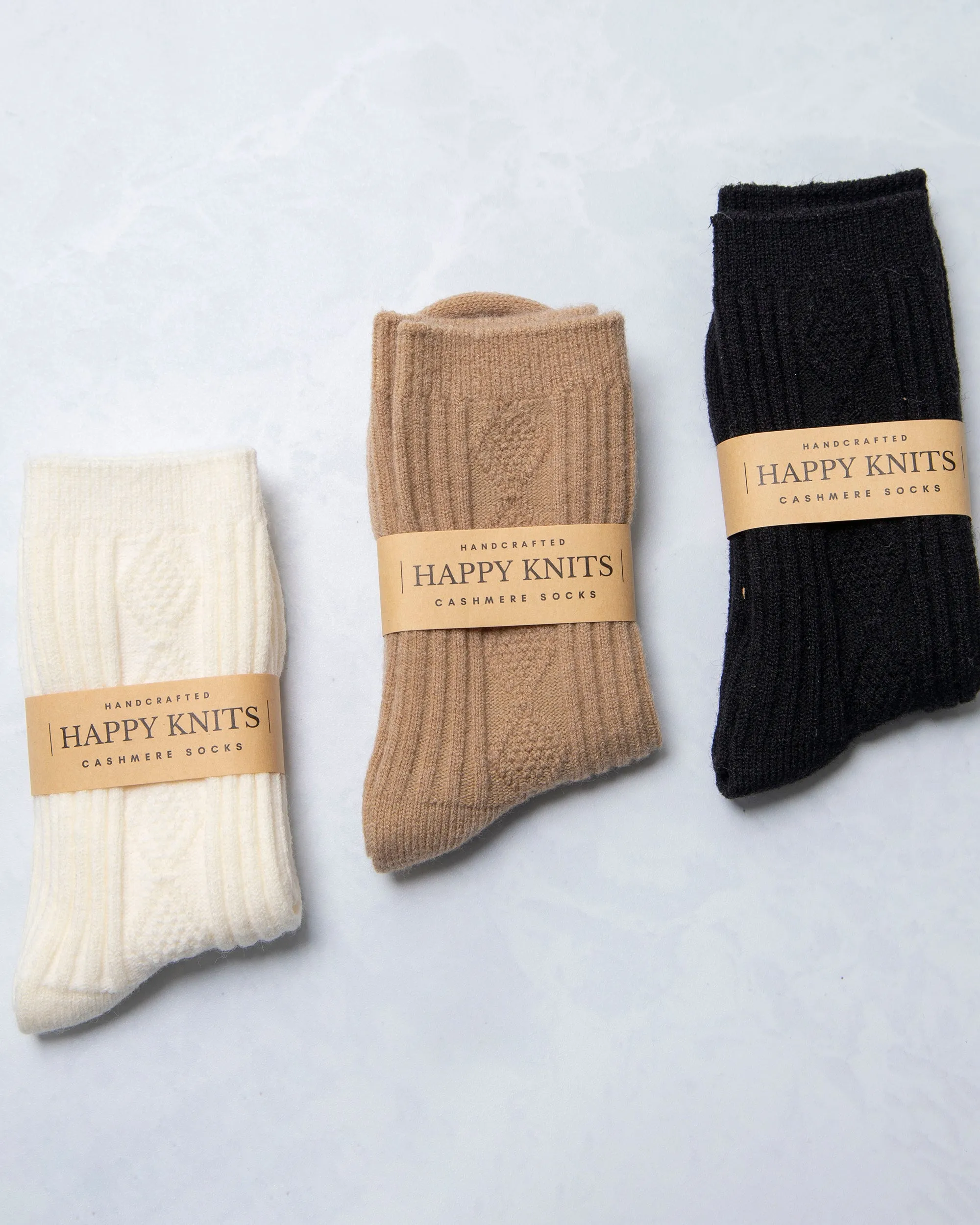 Black - Cashmere Blend Cable Sock - Happy Knits