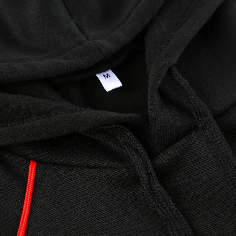 Black Stripe Loose Hoodies Letter Print Sportswear