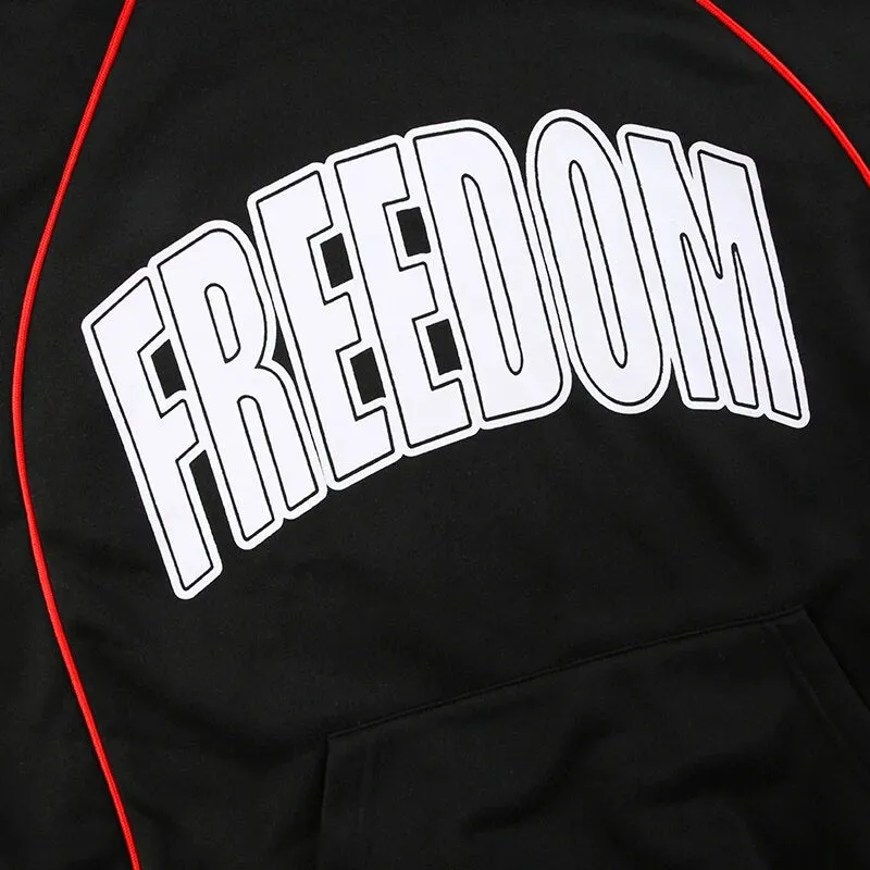 Black Stripe Loose Hoodies Letter Print Sportswear