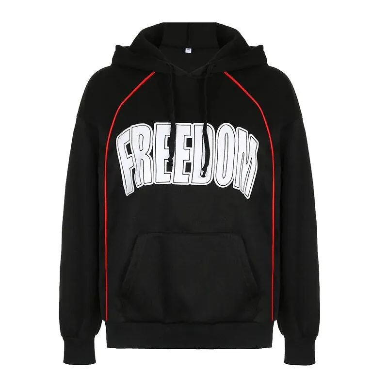 Black Stripe Loose Hoodies Letter Print Sportswear