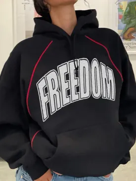 Black Stripe Loose Hoodies Letter Print Sportswear