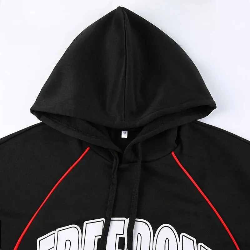 Black Stripe Loose Hoodies Letter Print Sportswear