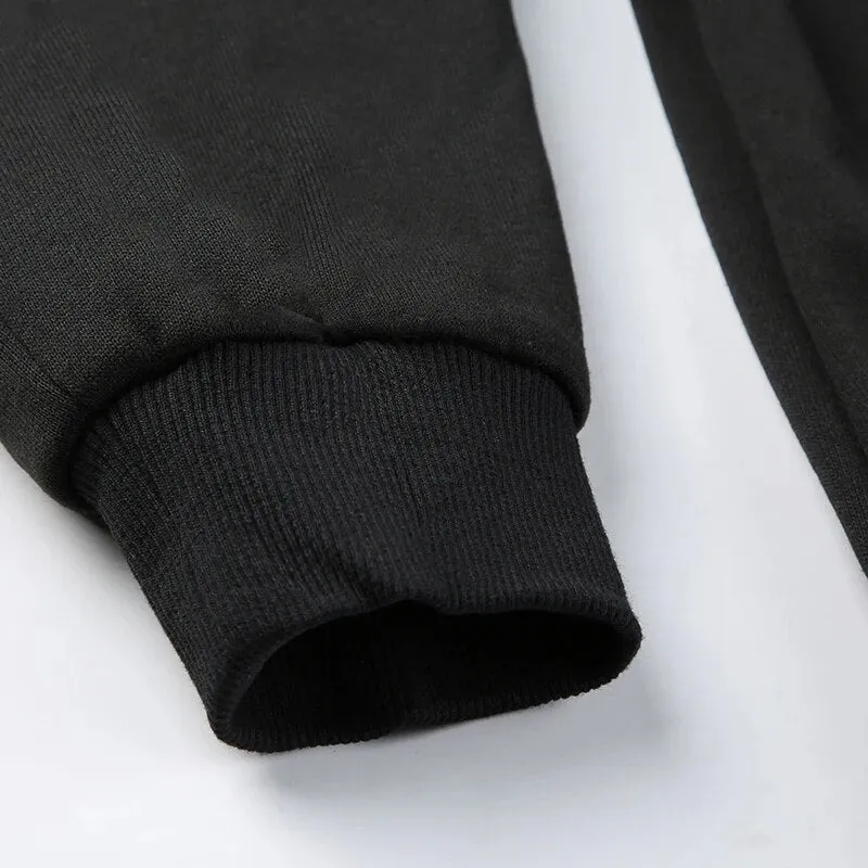 Black Stripe Loose Hoodies Letter Print Sportswear