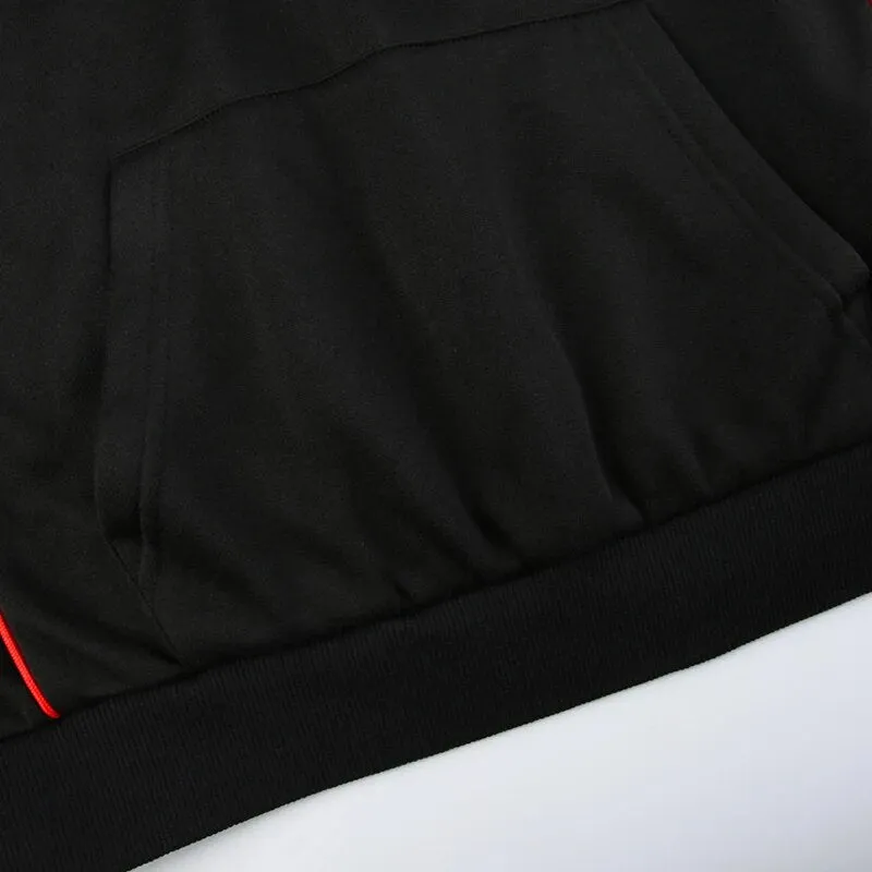 Black Stripe Loose Hoodies Letter Print Sportswear