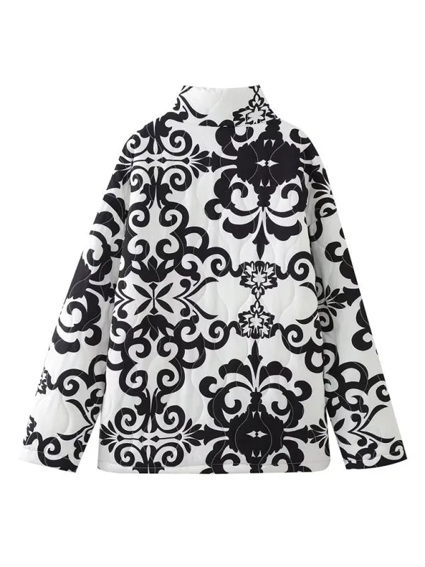 Blue Zone Planet |  Laura's Quilted Printed Loose Stand Collar Padded Jacket