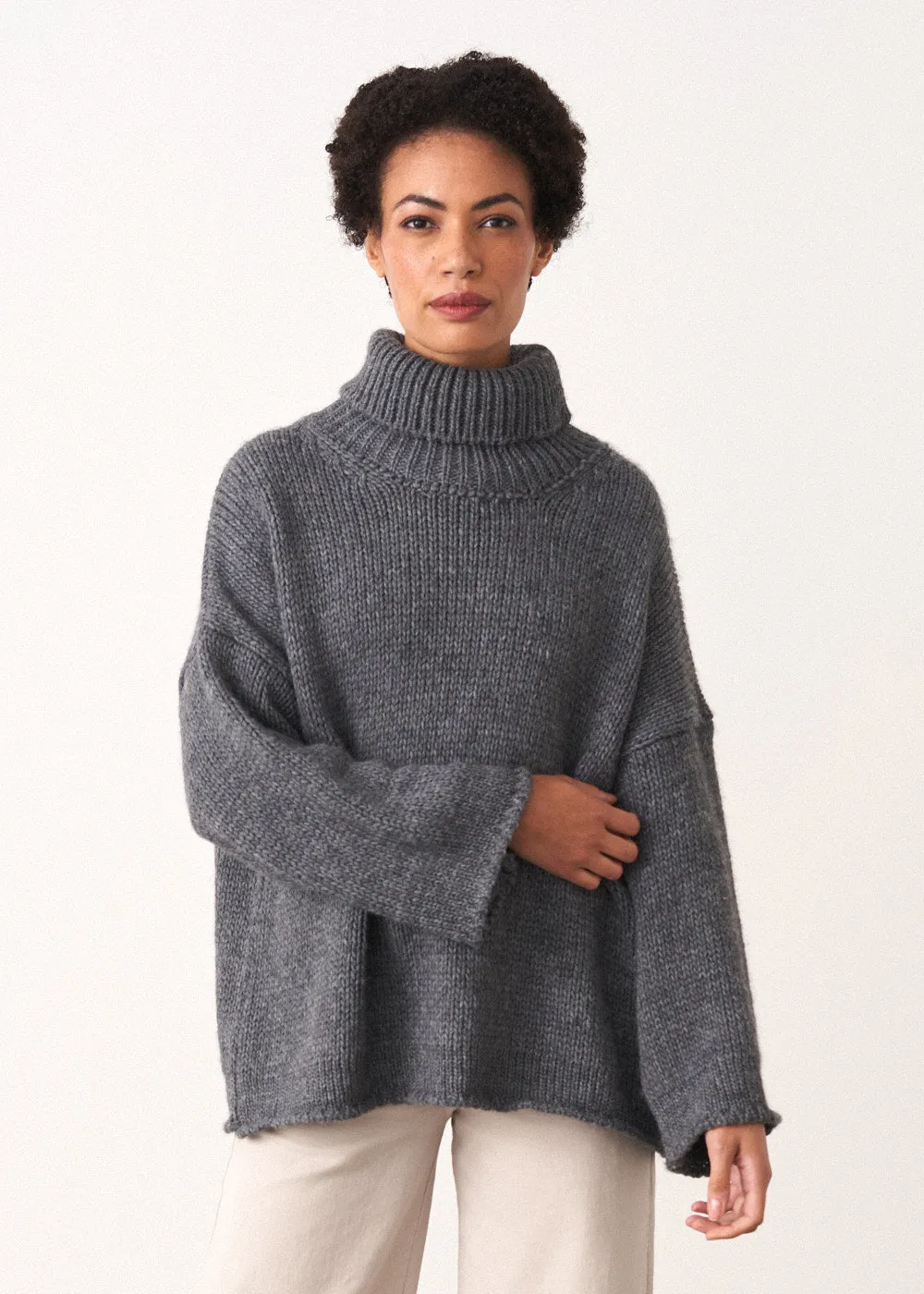 BRIAR CHUNKY ROLL NECK SWEATER - CHARCOAL