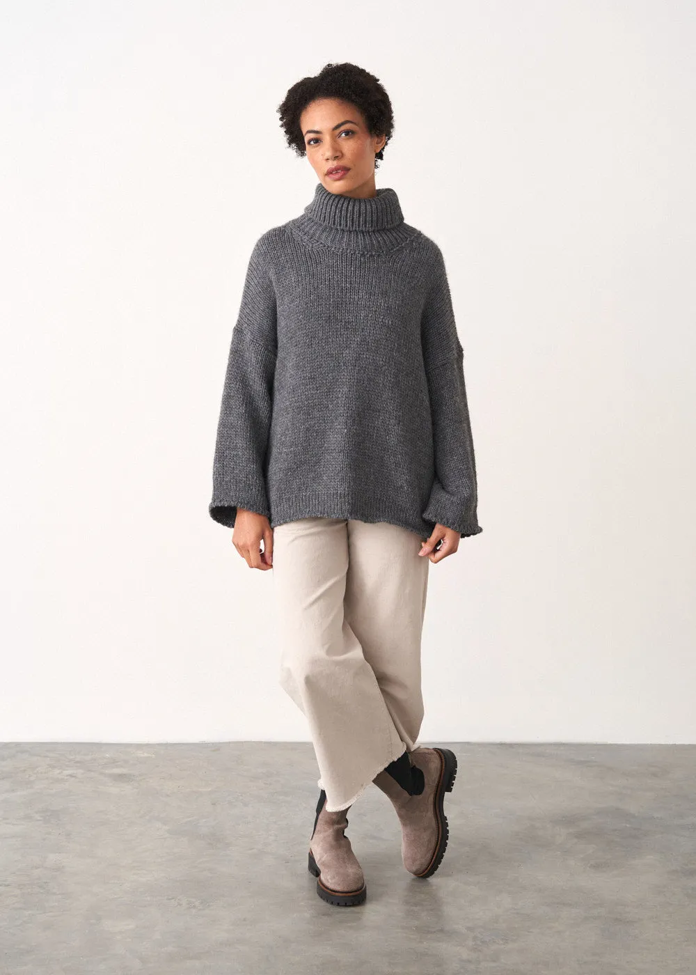BRIAR CHUNKY ROLL NECK SWEATER - CHARCOAL