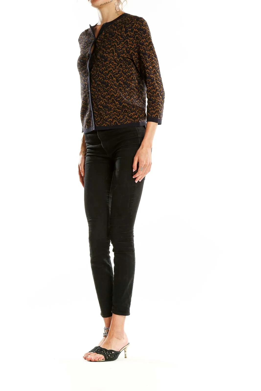 Brown Patterned Cashmere Blend Cardigan