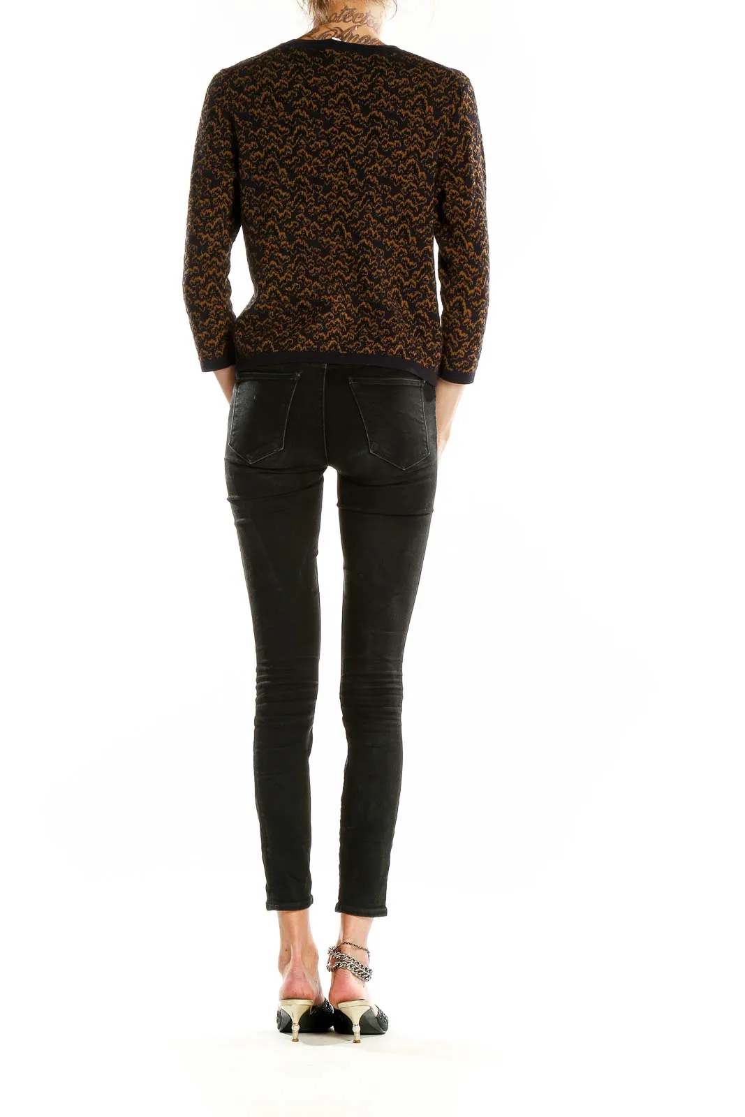 Brown Patterned Cashmere Blend Cardigan