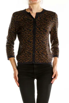 Brown Patterned Cashmere Blend Cardigan