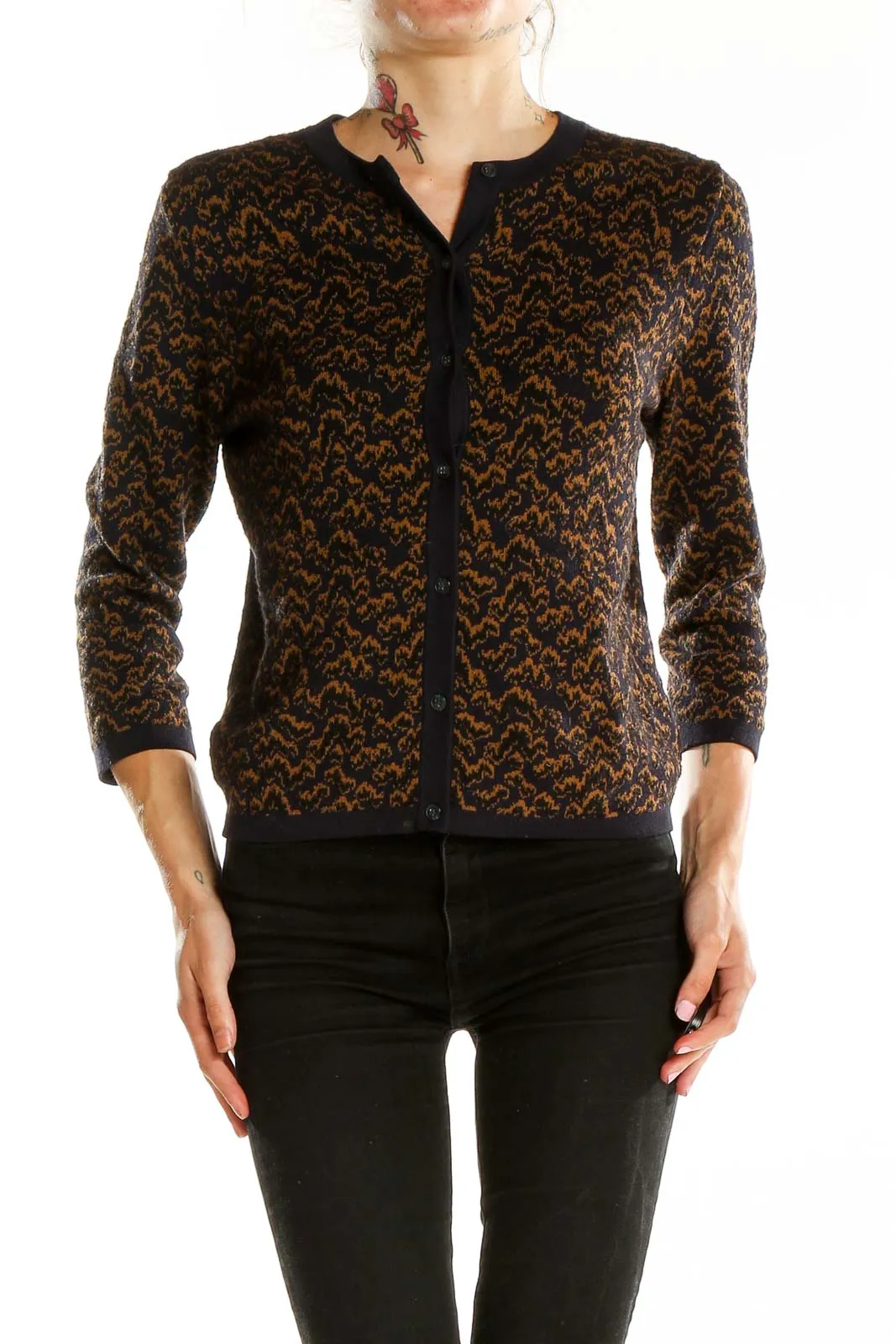 Brown Patterned Cashmere Blend Cardigan
