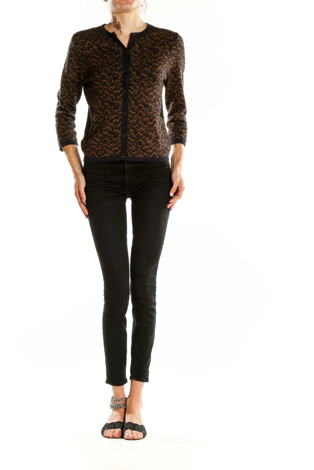 Brown Patterned Cashmere Blend Cardigan