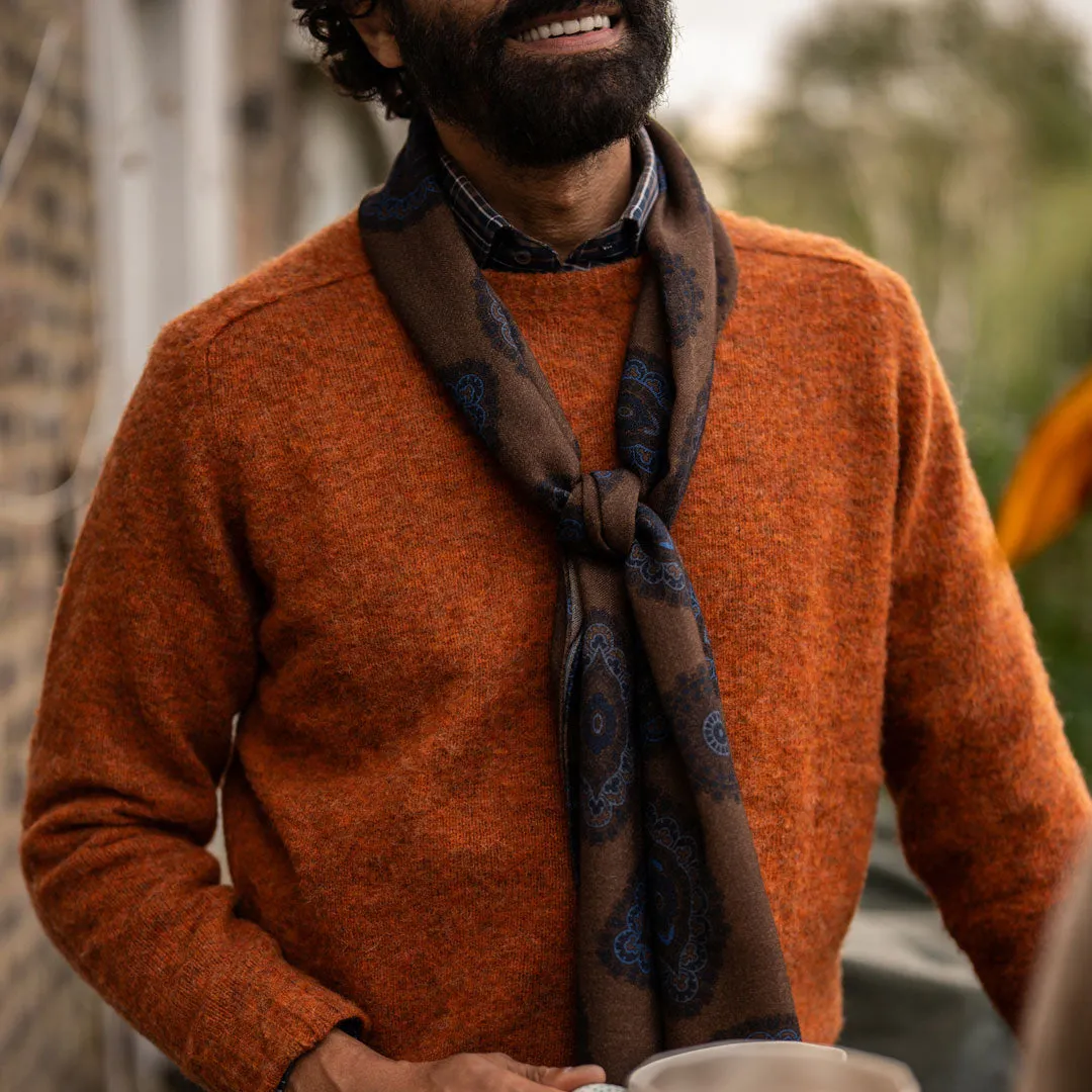 Brushed Shetland Crew Neck in Burnt Orange