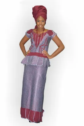 Burgundy and Blue Senegalese Wrapper Set