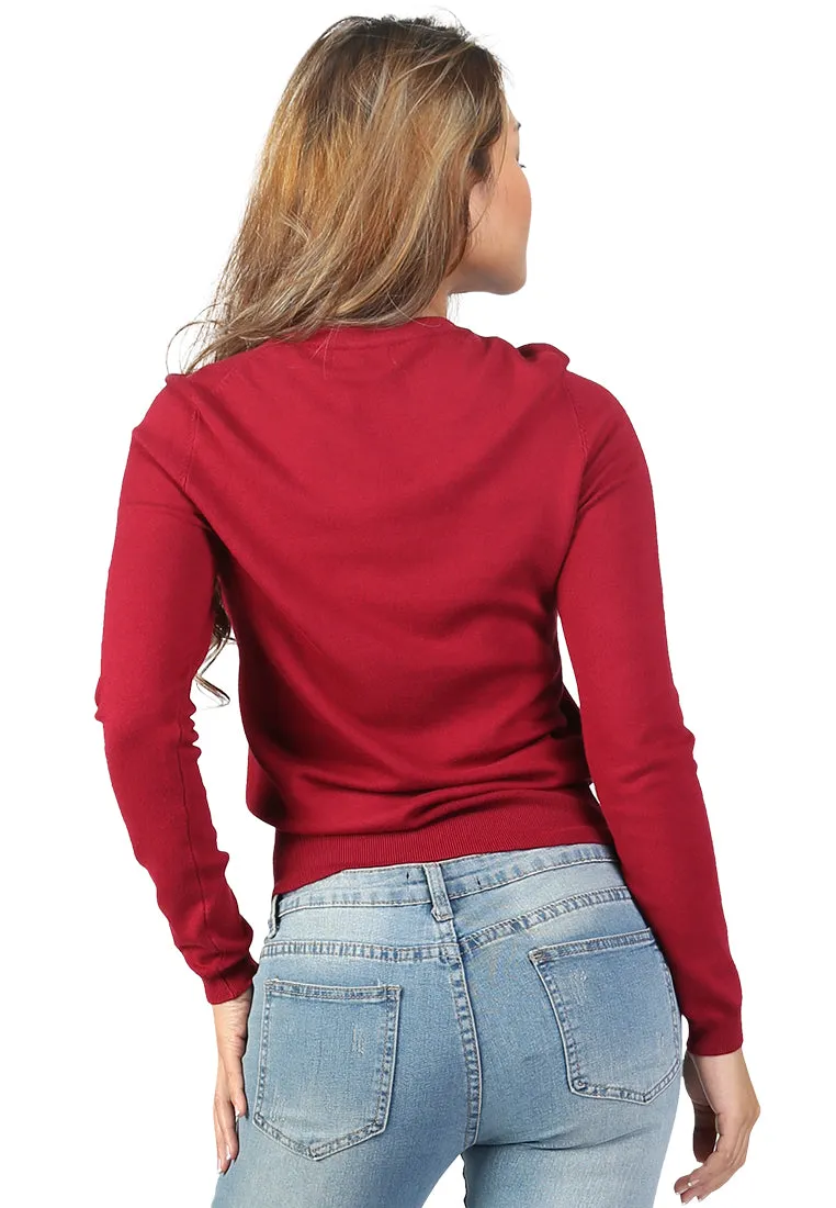 Burgundy Fine Knit Striped Sweater