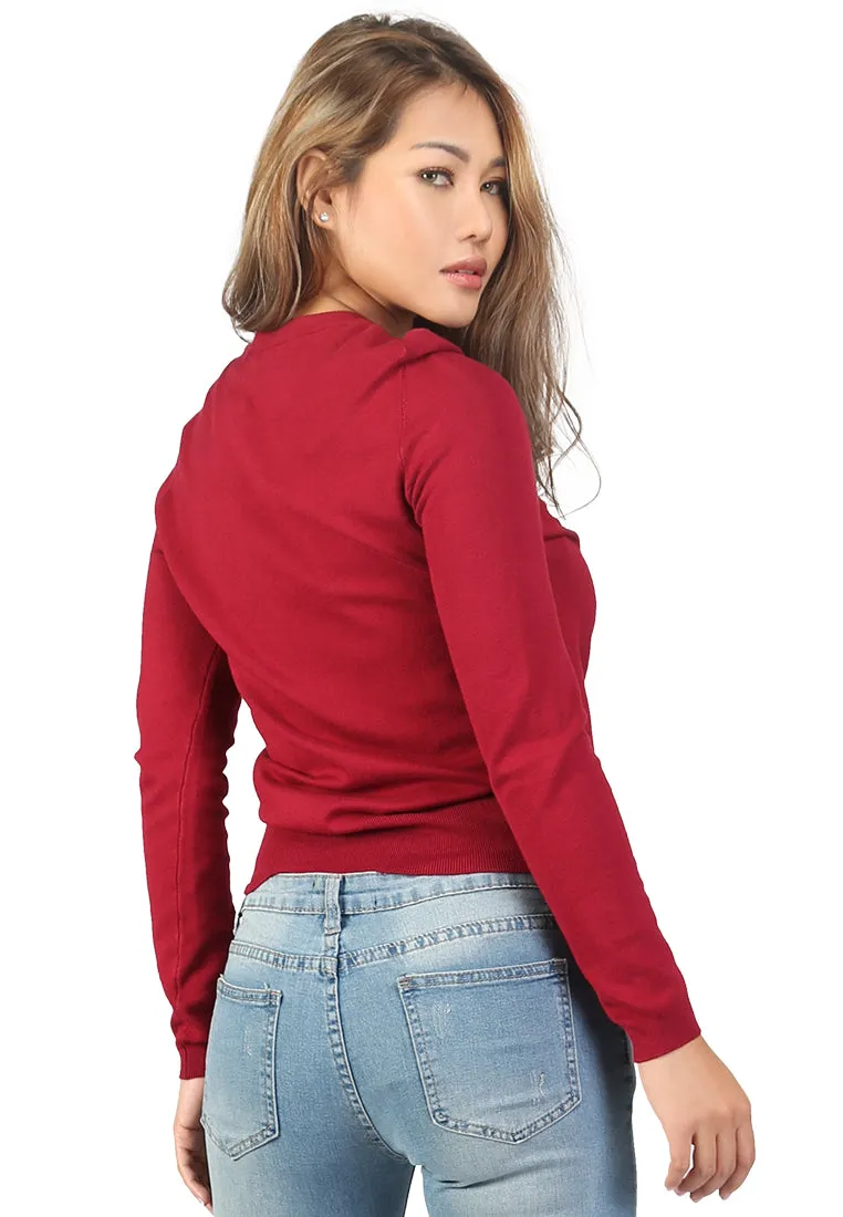 Burgundy Fine Knit Striped Sweater