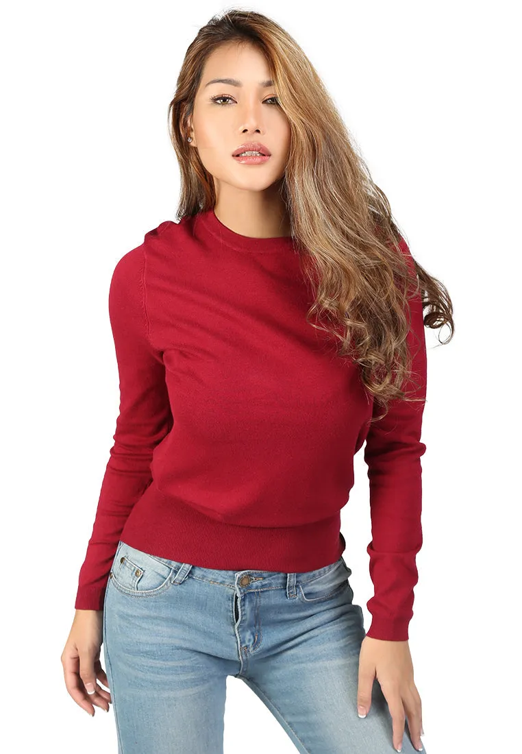 Burgundy Fine Knit Striped Sweater