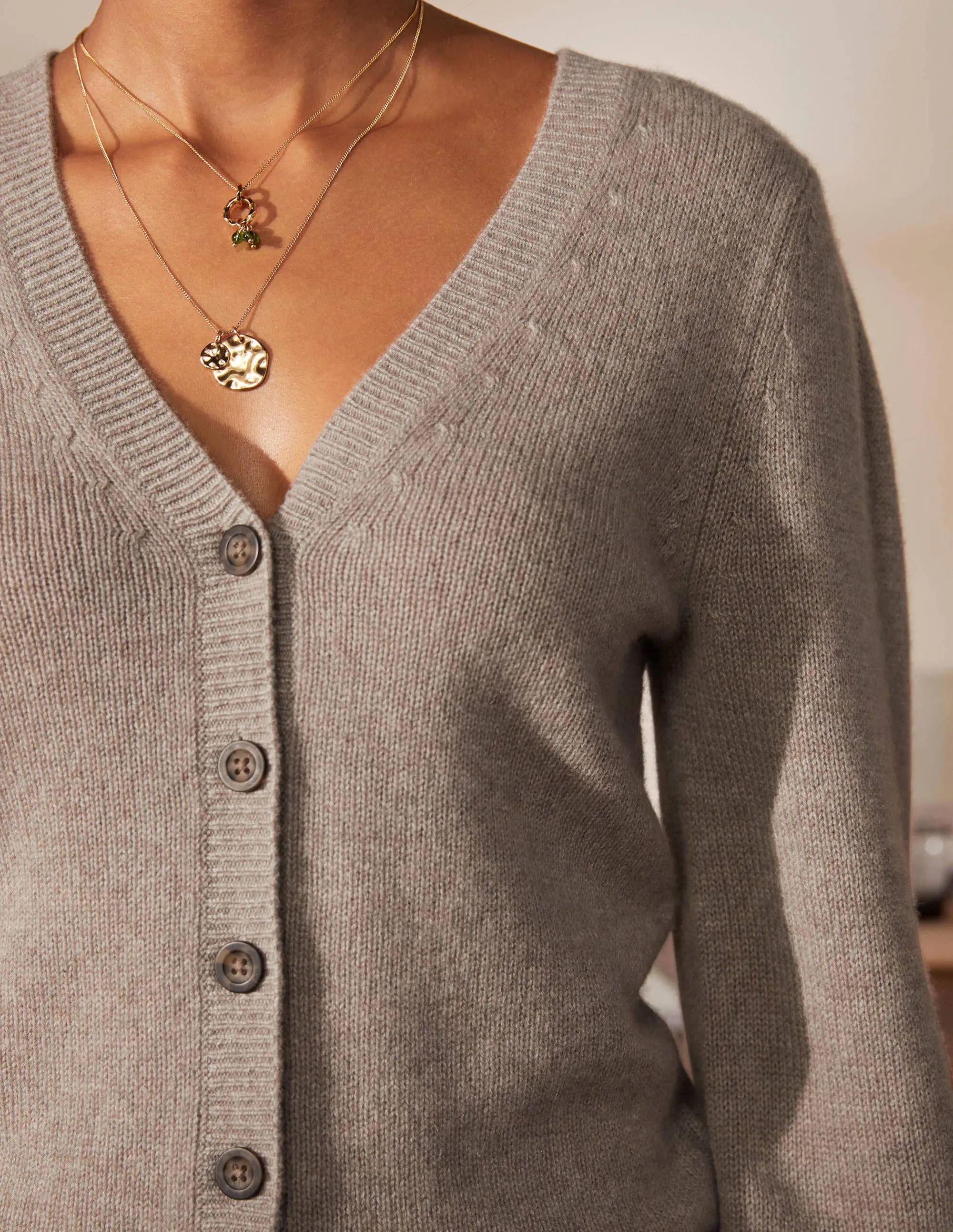 Cashmere Pleat Detail Cardigan-Mink Melange