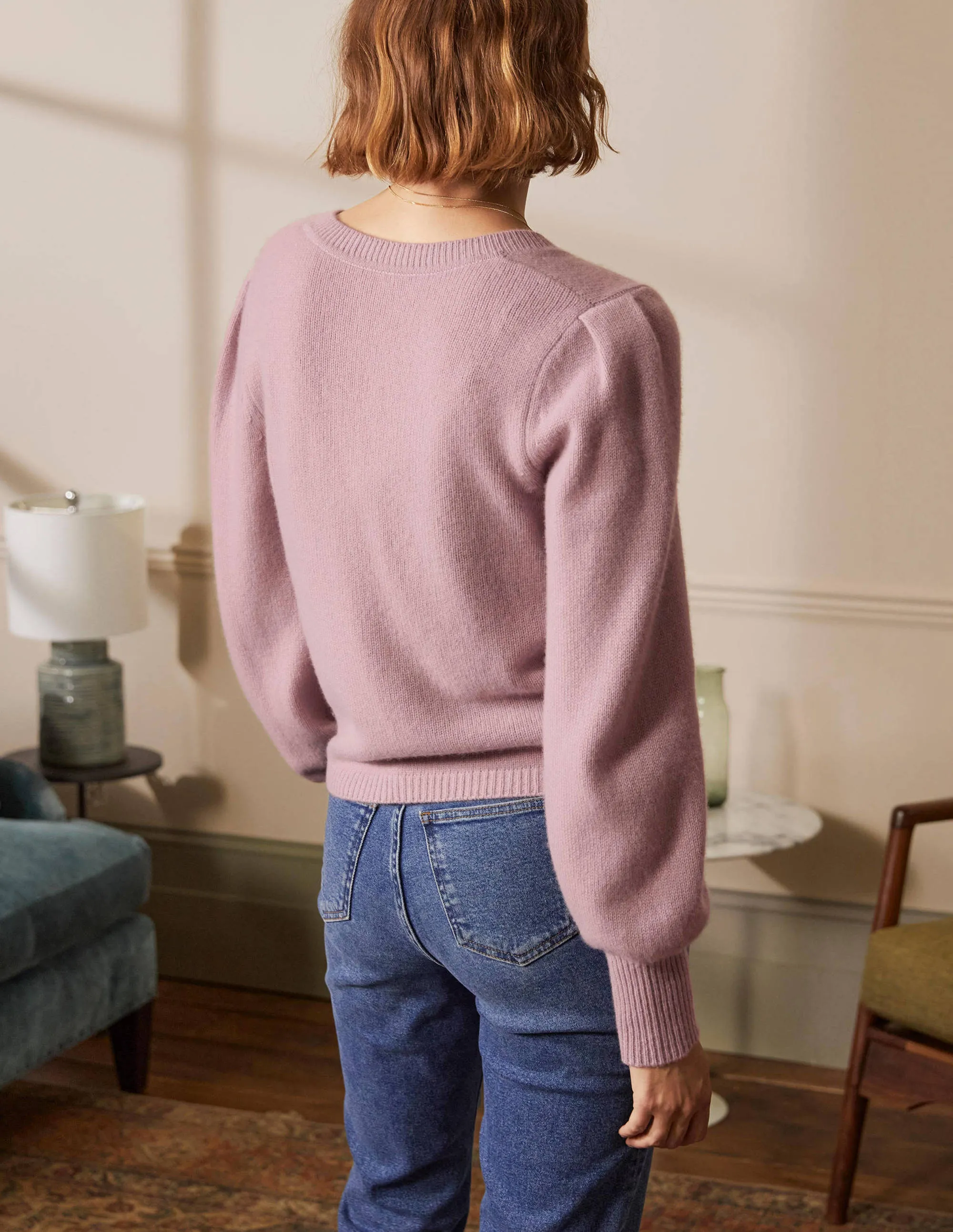 Cashmere Pleat Detail Cardigan-Violet Purple