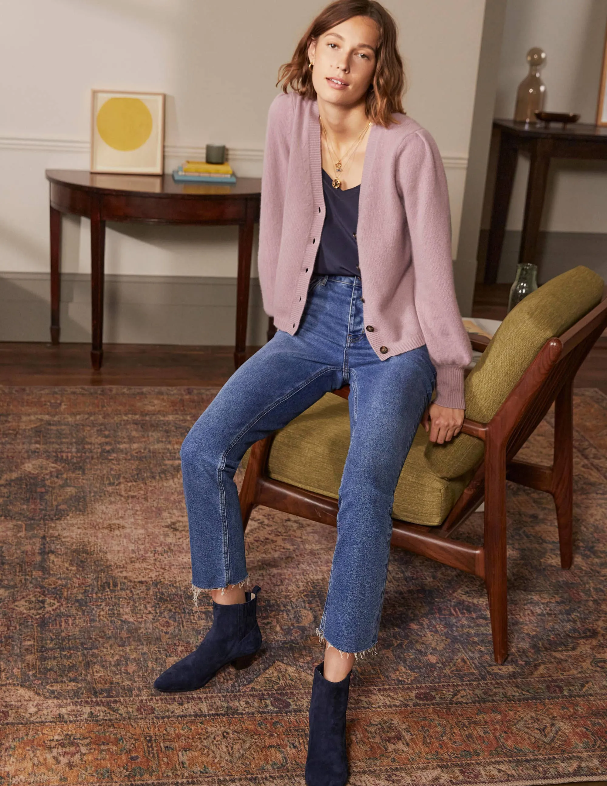 Cashmere Pleat Detail Cardigan-Violet Purple