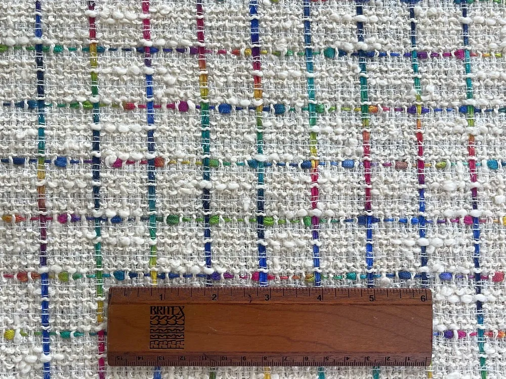 Charming Porcelain Iridescent Rainbow Ribbons Cotton Blend Bouclé (Made in Italy)