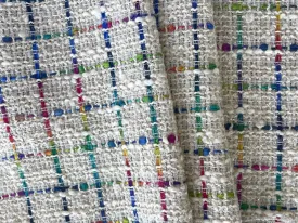 Charming Porcelain Iridescent Rainbow Ribbons Cotton Blend Bouclé (Made in Italy)