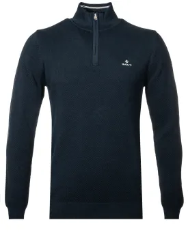 Cotton Piqué Half-Zip Sweater Evening Blue