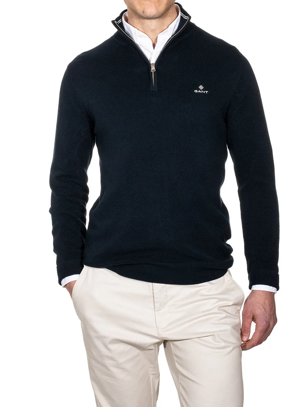 Cotton Piqué Half-Zip Sweater Evening Blue