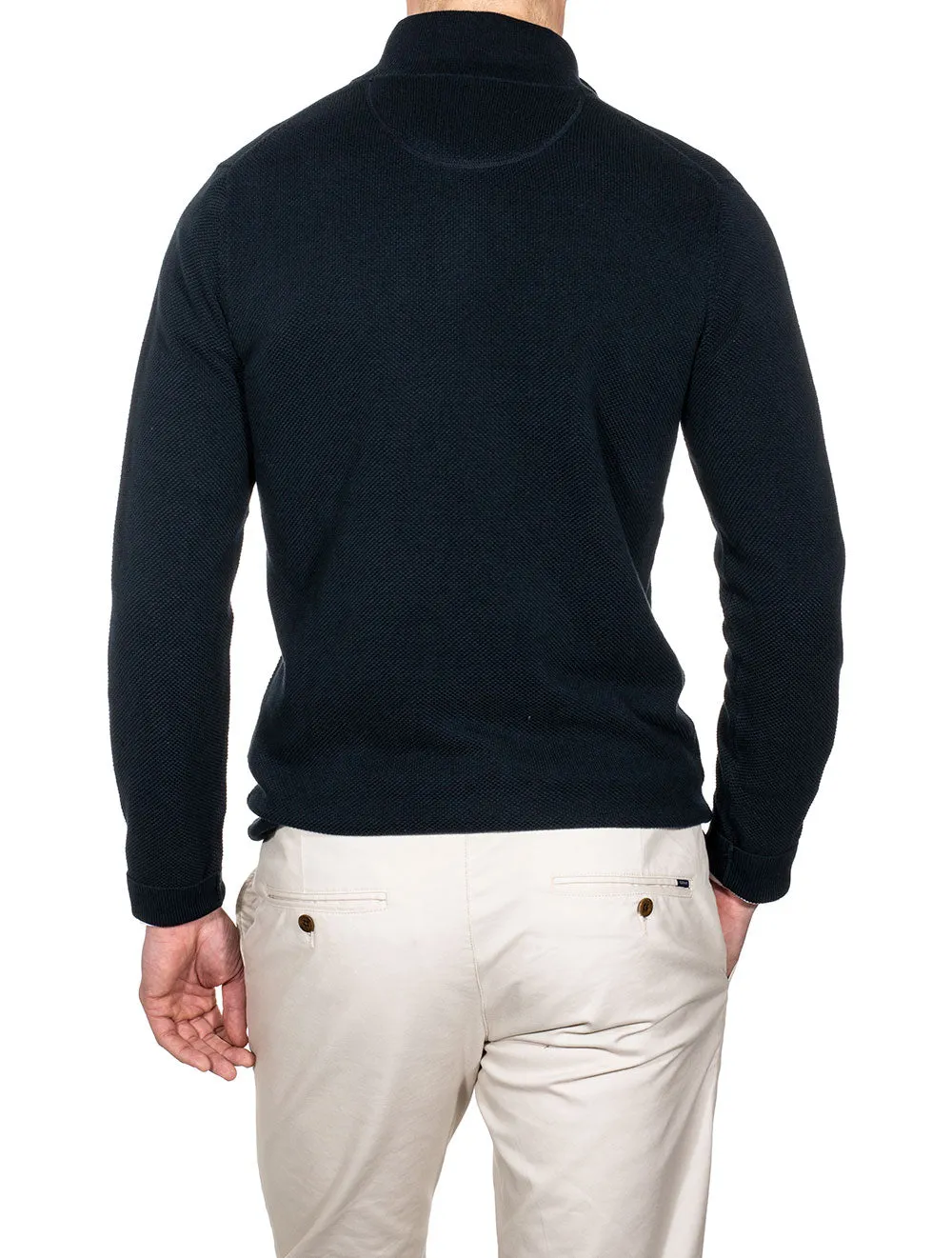 Cotton Piqué Half-Zip Sweater Evening Blue