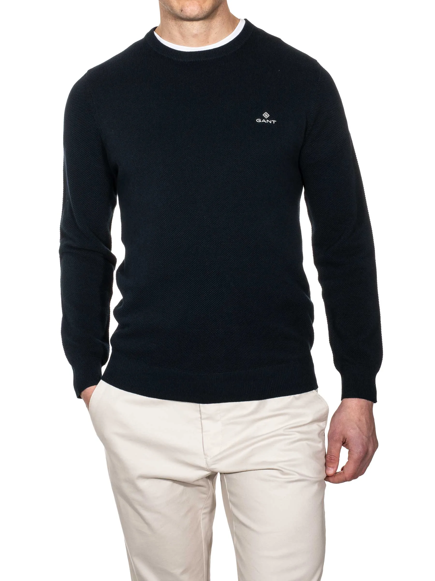 Cotton Pique Crew Neck Evening Blue