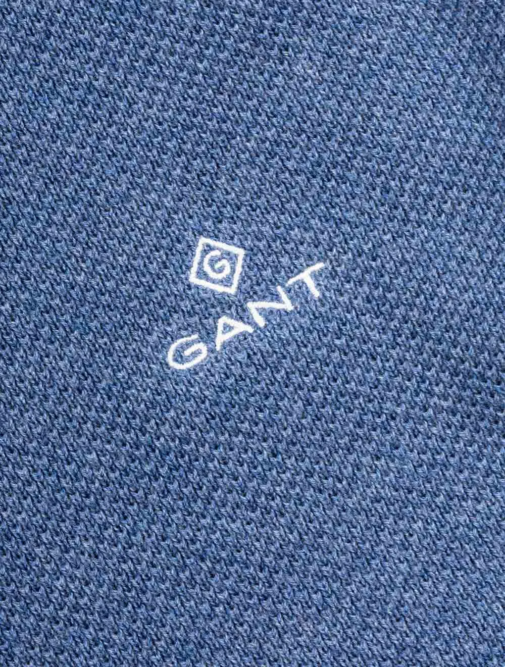 Cotton Pique Crewneck Denim Blue Melange