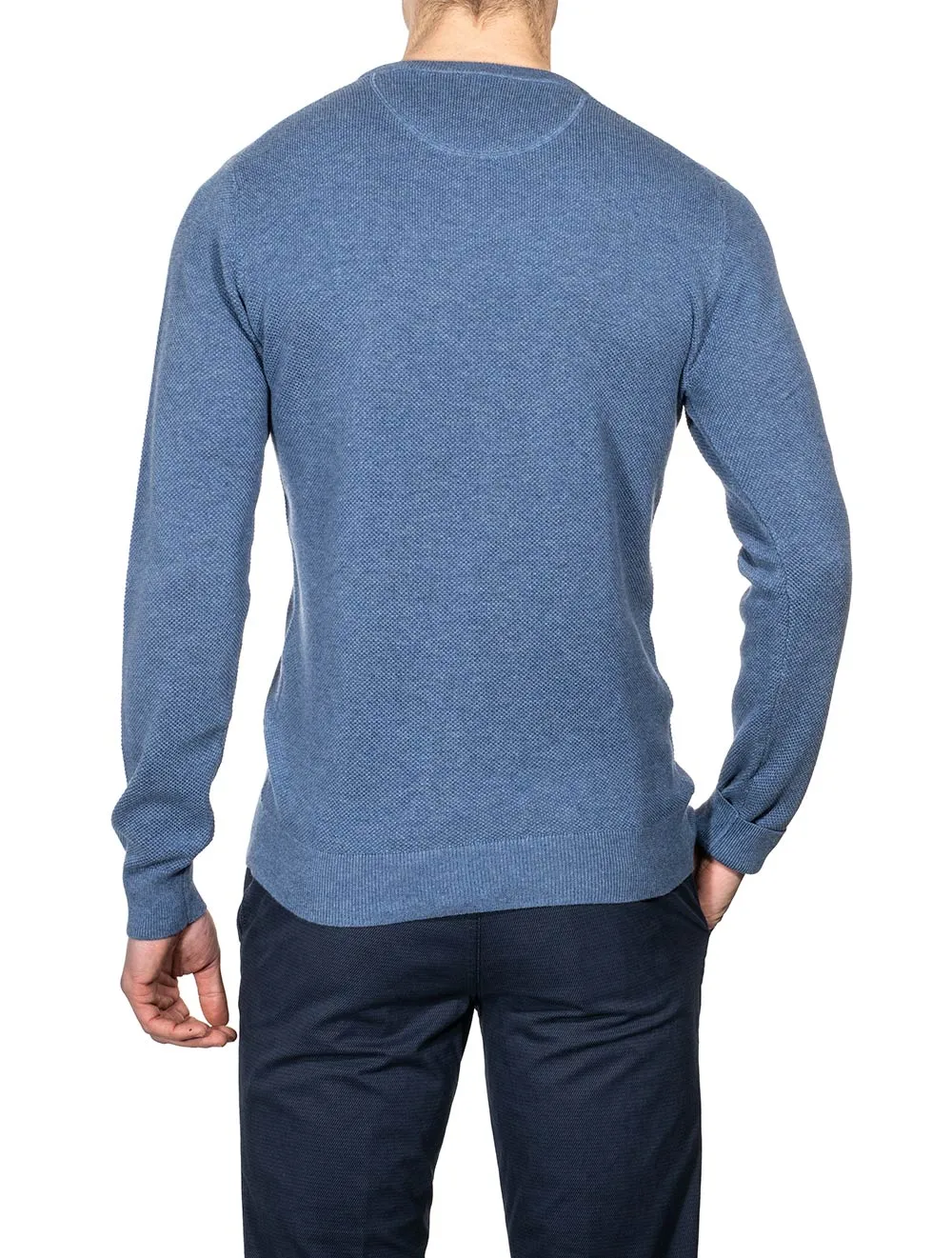 Cotton Pique Crewneck Denim Blue Melange