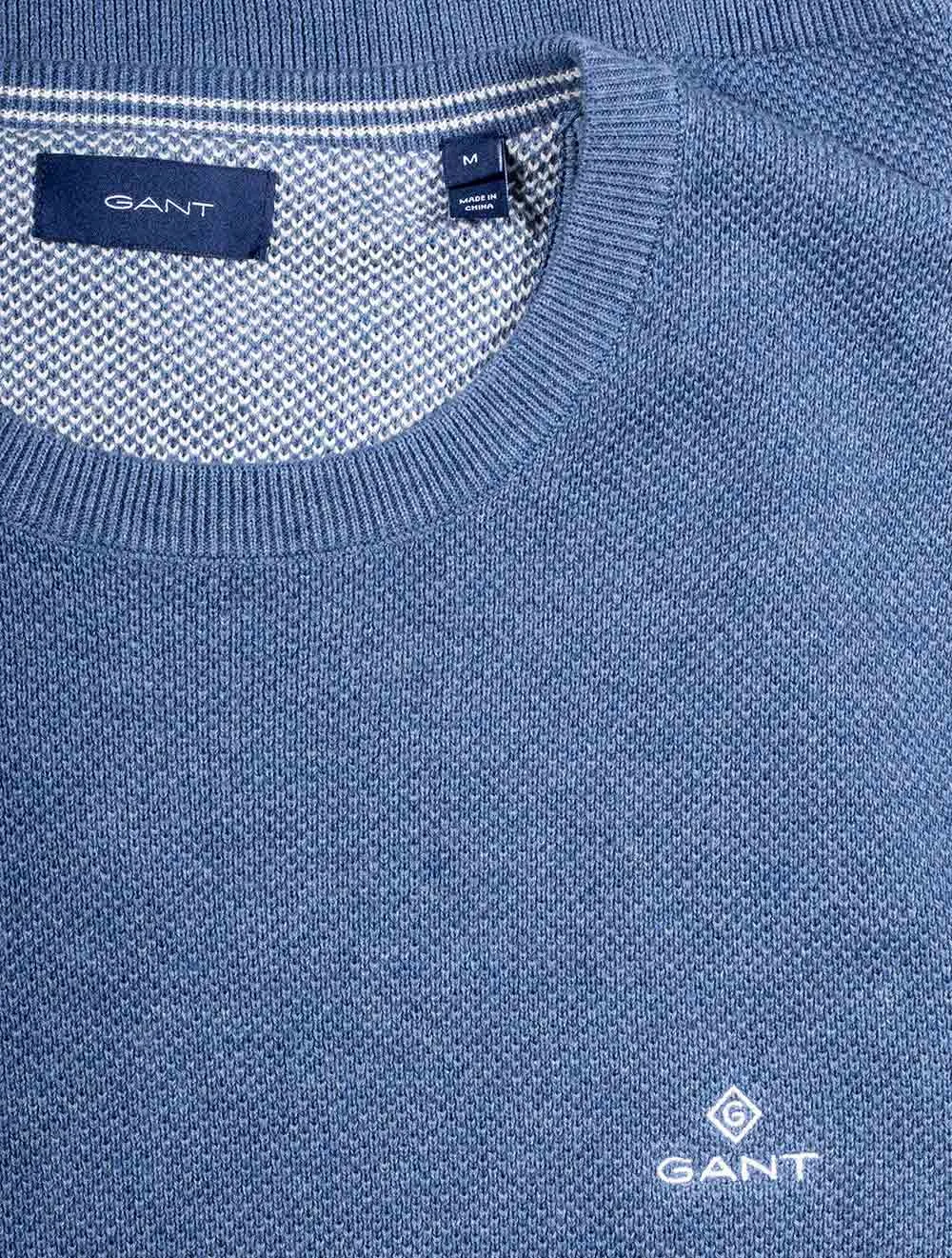 Cotton Pique Crewneck Denim Blue Melange